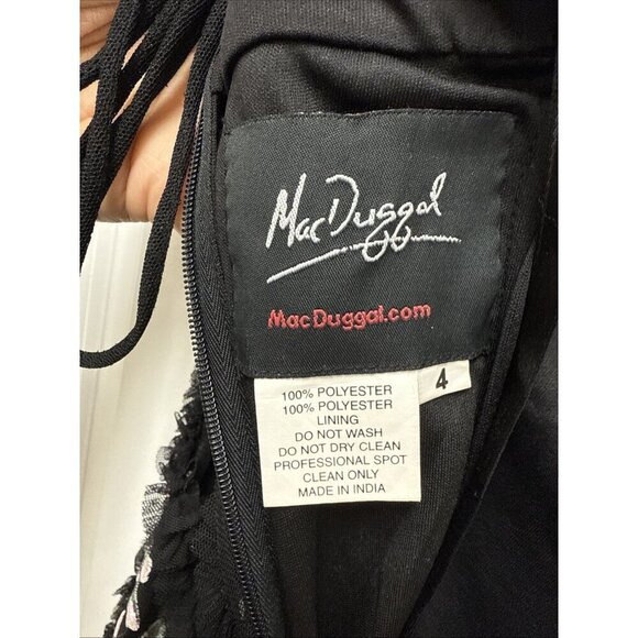 New Mac Duggal Size 4 Black Floral Embroidered Ruffle One Shoulder Lace Up Gown - Picture 10 of 11